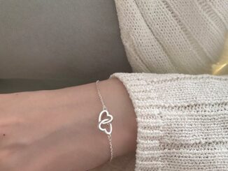 สร้อยข้อมือหัวใจ 2 ดวงคล้องกัน กำไลข้อมือ  เครื่องประดับสำหรับผู้หญิง สไตล์เกาหล B41