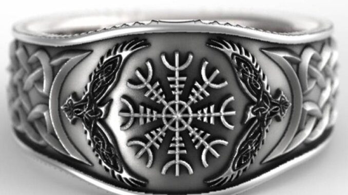 แหวนชุบเงิน ลายกราฟฟิติเข็มทิศ Viking Celtic สไตล์วินเทจ สําหรับผู้ชาย