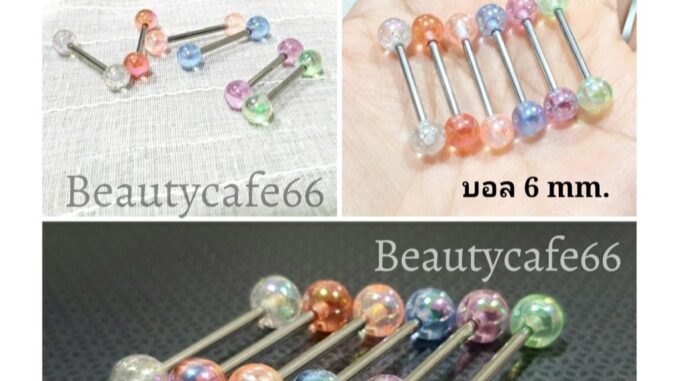 1pc. จิวลิ้น Surgical Steel จิวลิ้นอะคลิลิค ก้านสแตนเลส 1.6 x 16 mm. พร้อมส่งจากไทย Body Jewelry JL02 จิวปาก จิวแก้ม