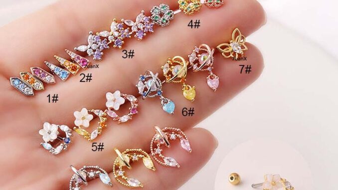 ต่างหูสตั๊ดเจาะหลังสแตนเลสที่มีสีสันสําหรับผู้หญิง Cz 1 ชิ้น ต่างหูสตั๊ดเจาะหลังสแตนเลสที่มีสีสันสําหรับผู้หญิง Cz 1 ชิ้น