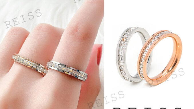 แหวนเพชรไทเทเนียมเหล็กและแถวคู่ 18K สีโรสโกลด์