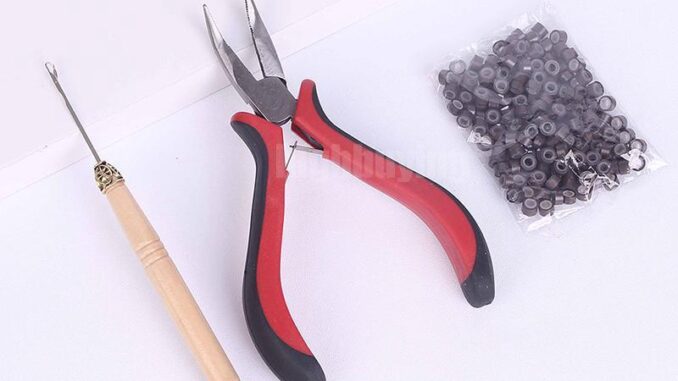 ღღ 200 ซิลิโคนไมโครแหวนลูกปัดขนนกต่อผมชุดเครื่องมือที่สมบูรณ์