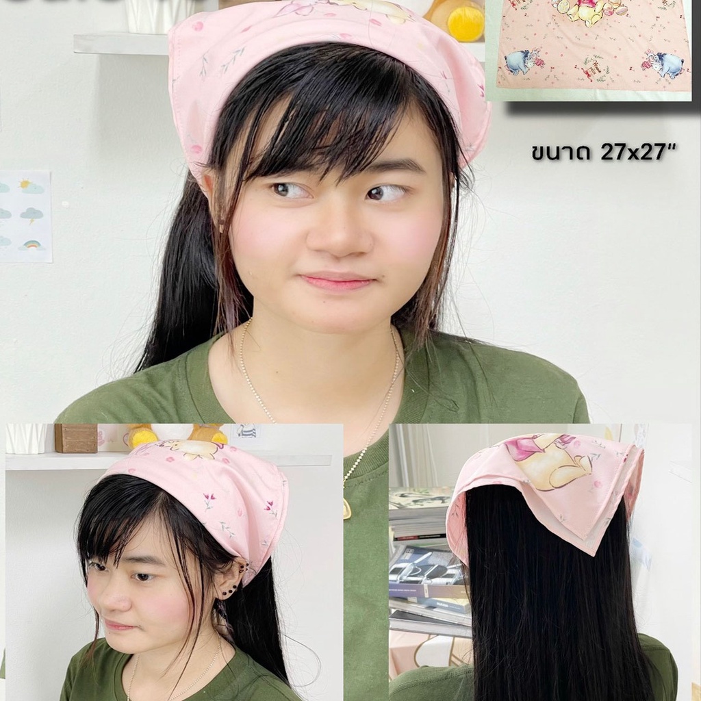 Disney ลิขสิทธิ์แท้ ผ้าผูกผม โบว์ติดผม ยางมัดผม หมีพู Pooh & Friend : Feeling