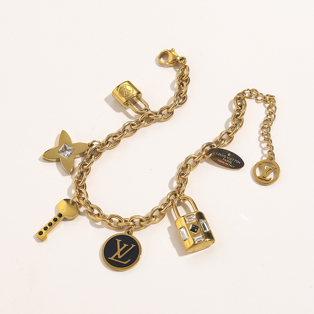 LOUIS VUITTON สร้อยข้อมือ กําไลข้อมือ ไทเทเนียม ลําลอง ลายโลโก้ตัวอักษร LV โมโนแกรม