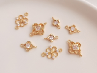 [Little Blu] จี้ทองแดง 14K ฝังเพทาย รูปใบโคลเวอร์สี่แฉก แฮนด์เมด
