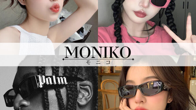 MONIKO แว่นตากันแดด กรอบสีดํา พิมพ์ลายตัวอักษร สไตล์ฮิปฮอป พังก์ แฟชั่นสตรีท ป้องกันUV400