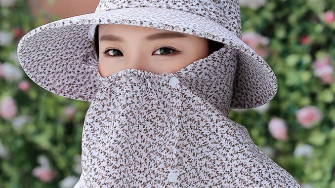 หมวกปีกกว้าง พร้อมหน้ากาก ลายดอกไม้ ป้องกันรังสียูวี กันลม สำหรับทํางานกลางแจ้ง