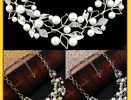 【Athena】เครื่องประดับสร้อยคอโซ่สั้นจี้ใบไม้ hollow เพิร์ลหรูหรา