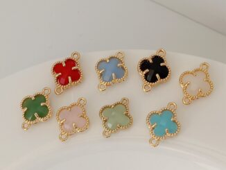 จี้หญ้าสี่แฉก ชุบทอง 14K ประดับเพทาย 12 มม. DIY