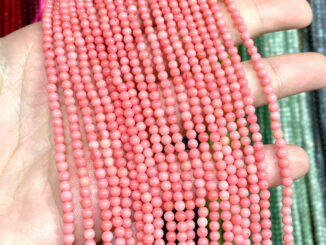 ปะการัง สีชมพู (Pink Coral) 3 mm ทรงกลม เส้นยาว