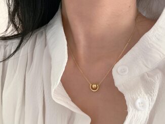จี้สร้อยคอโชคเกอร์แฟชั่นสตรีลูกปัดขนาดเล็กชุบทอง 14 K