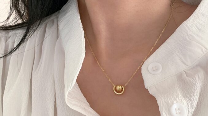 จี้สร้อยคอโชคเกอร์แฟชั่นสตรีลูกปัดขนาดเล็กชุบทอง 14 K
