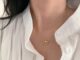 จี้สร้อยคอโชคเกอร์แฟชั่นสตรีลูกปัดขนาดเล็กชุบทอง 14 K