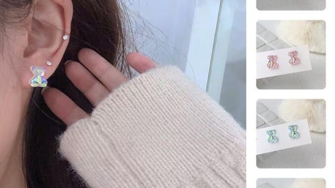ต่างหูแฟชั่นเกาหลี รูปหมีน่ารัก สามมิติ ขนาดเล็ก เครื่องประดับ สําหรับเด็กผู้หญิง