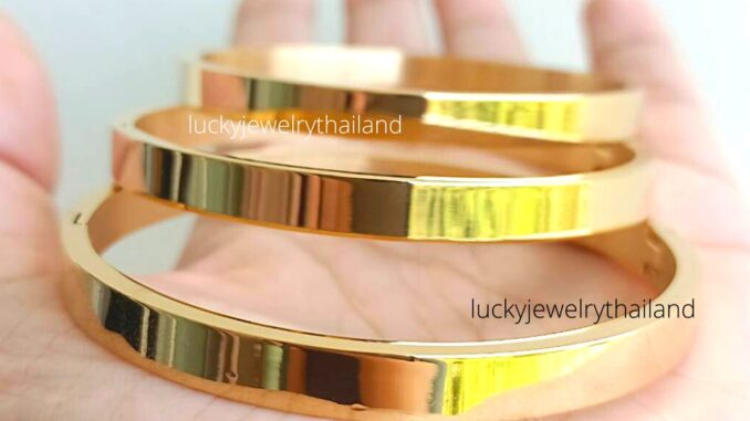 กำไลทอง หน้ากว้าง 6 มิล สแตนเลส18k ไม่ลอกไม่ดำ ทรงกลม