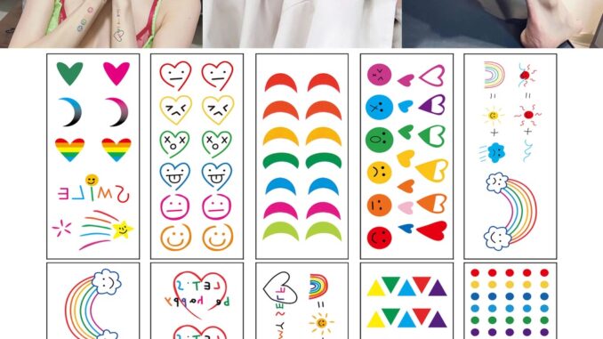 สติกเกอร์รอยสักชั่วคราว ลายหน้ายิ้ม สีรุ้ง หลากสีสัน สําหรับตกแต่งร่างกาย