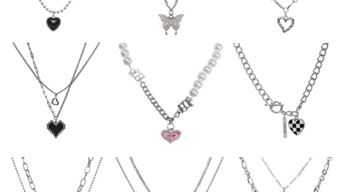 เครื่องประดับ สร้อยคอโชคเกอร์ จี้รูปผีเสื้อ เชอร์รี่ หัวใจ สีเงิน แบบหลายชั้น แฟชั่นสําหรับผู้หญิง