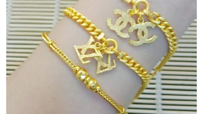 สร้อยข้อมือ2สลึง ข้อมือห้อยตุ้งติ้ง ชุบเศษทอง ทองไมครอน