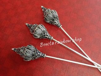 ปิ่นปักผมไทย เครื่องประดับผม ลายดอกบัวสีเงินรมดำ 005