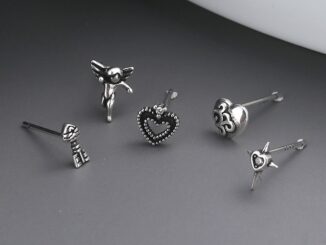 5pcs/set Vintage Sterling Silver Heart Angel Cross Stud Earrings Goth Aesthetic Piercing Stud Earrings Party Punk Jewelry Gifts