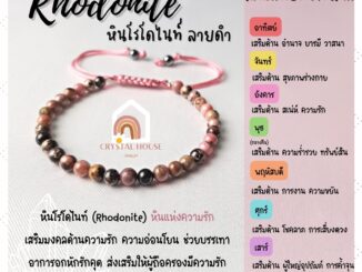 หินมงคล หินโรโดไนท์ ลายดำ สร้อยข้อมือเชือก ปรับขนาด ขนาด 4 มิล สร้อยหินมงคล หินนำโชค กำไลหิน หินสีชมพู Rhodonite
