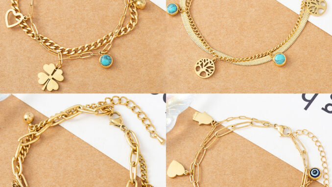 Love Lock Lucky Clover สร้อยข้อมือ สเตนเลส ชุบทอง 18K สําหรับผู้หญิง