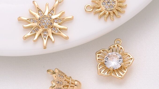จี้สร้อยคอ สร้อยข้อมือ ชุบทองแดง 14K ประดับเพทาย รูปพระอาทิตย์ พระเจ้า แฮนด์เมด diy