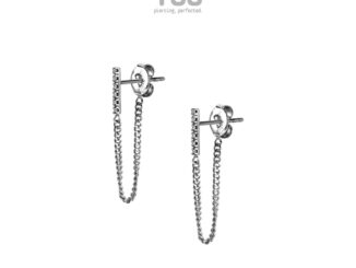NooYoo ต่างหูสำหรับผิวแพ้ง่าย Bar Chain Jacket CZ White Surgical Steel