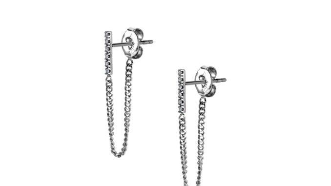 NooYoo ต่างหูสำหรับผิวแพ้ง่าย Bar Chain Jacket CZ White Surgical Steel NooYoo ต่างหูสำหรับผิวแพ้ง่าย Bar Chain Jacket CZ White Surgical Steel