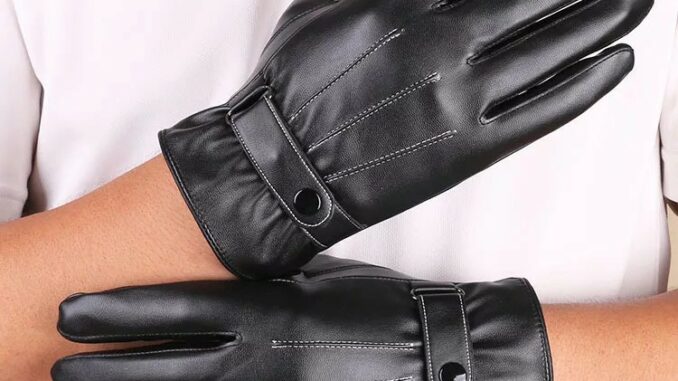 ถุงมือกันหนาวผู้ชายบุขน หนังเรียบ ทัชสกรีนได้