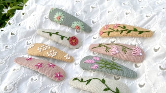 กิ๊บติดผมปักมือน่ารัก งานhandmade ขนาด 7 cm