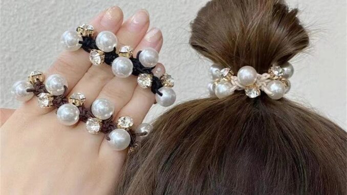 ยางรัดผมหางม้า ประดับไข่มุก พลอยเทียม หรูหรา แฟชั่นสําหรับผู้หญิง