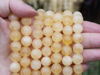 ลูกปัดหินหยกธรรมชาติ สีเหลือง 6 8 10 12 มม. สําหรับทําเครื่องประดับ สร้อยข้อมือ Diy