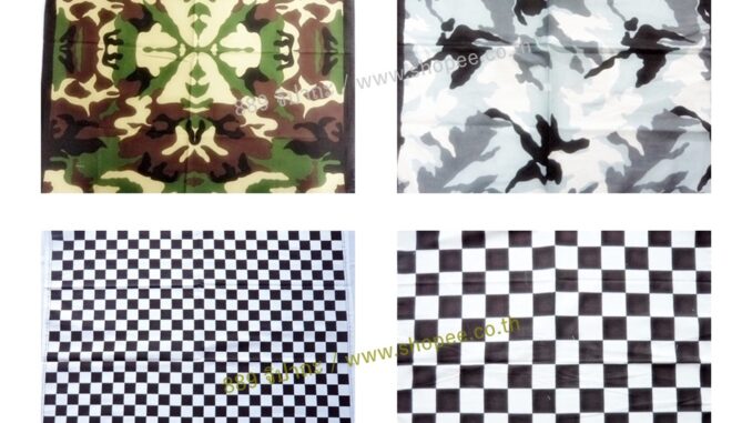 Cotton ผ้าฝ้าย 100% ลายพรางทหาร ตาราง หมากรุก ผ้าโพกหัว ผ้าเช็ดหน้า ผืนใหญ่ 20 นิ้ว