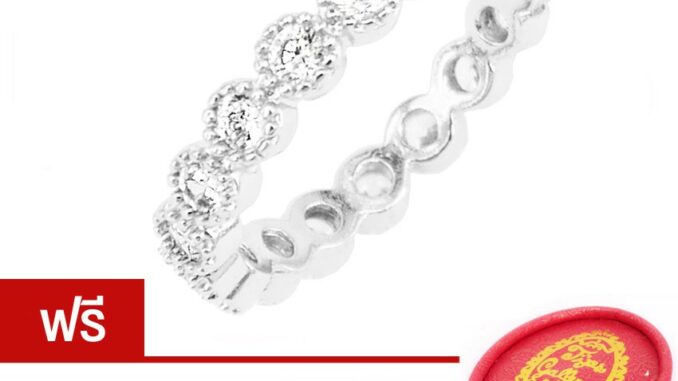 Tips Gallery แหวน เงินแท้ 925 หุ้ม ทองคำขาว ฝัง เพชร CZ Brilliant Diamonds Eternity Design TRS074