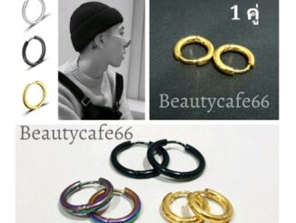 (1 คู่) HT02 จิวห่วงสแตนเลส Stainless 3 สี รุ้ง ดำ ทอง จิวห่วง ต่างหูห่วง หนา 2.5 mm. ก้าน 1.0 mm.