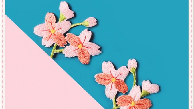 ✿ แผ่นแพทช์เหล็ก ลายซากุระ ✿ ป้ายปักผ้า ลายดอกไม้ สีชมพูหวาน DIY 1 ชิ้น