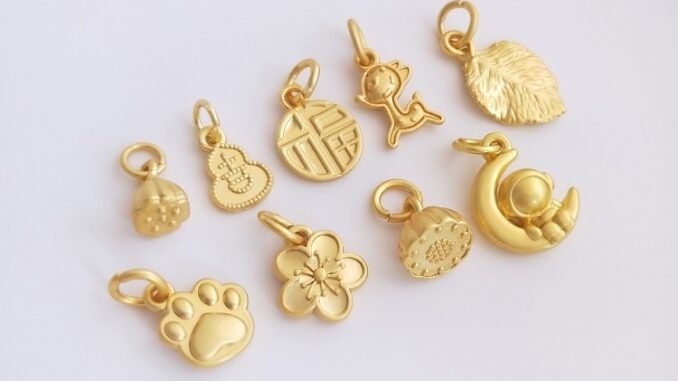 สร้อยข้อมือ จี้รูปดอกซากุระ ใบไม้ แมว ปาล์ม กวาง สีทอง 18K diy