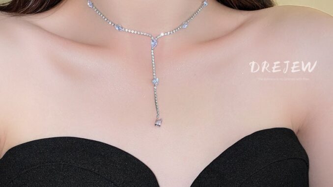 DREJEW สร้อยคอโซ่ยาว จี้รูปตัว Y ประดับเพชร กันแพ้ หรูหรา สําหรับผู้หญิง
