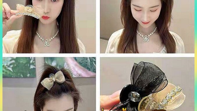 ※ NOON ※ กิ๊บติดผมหางม้า ประดับโบว์ พลอยเทียม