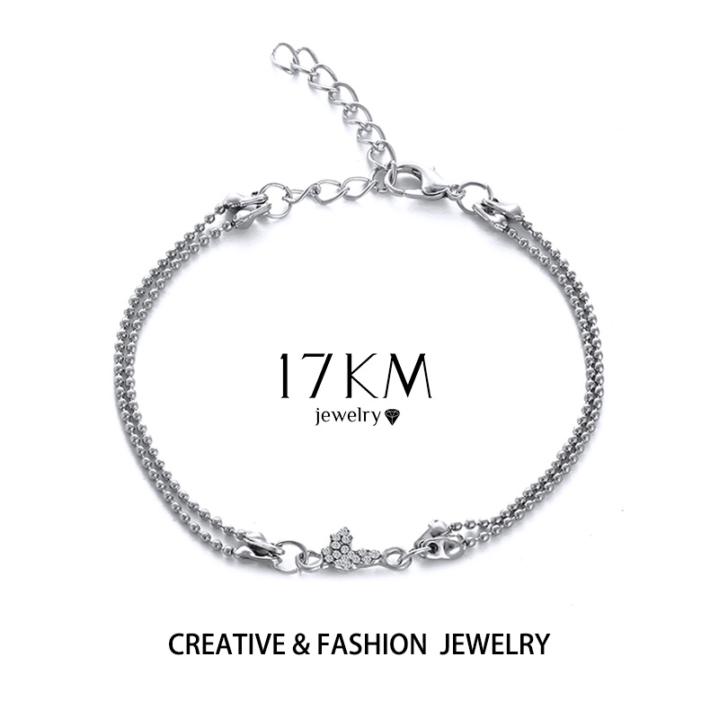 17KM เครื่องประดับ สร้อยข้อมือ สายโซ่ ประดับคริสตัล รูปผีเสื้อ สําหรับผู้หญิง