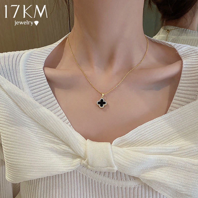 17KM โคลเวอร์จี้สร้อยคอผู้หญิงหรูหราโซ่ทองสร้อยคอเครื่องประดับ