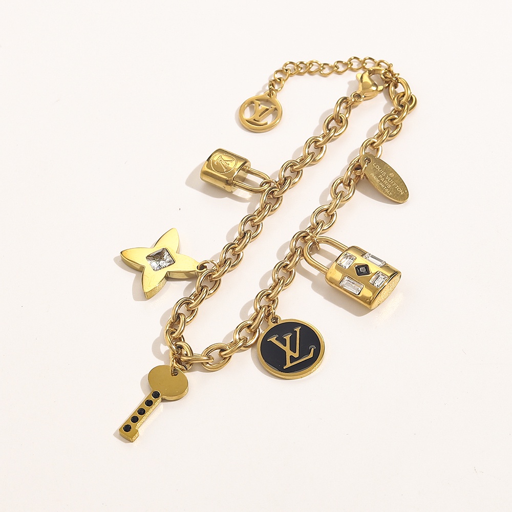 LOUIS VUITTON สร้อยข้อมือ กําไลข้อมือ ไทเทเนียม ลําลอง ลายโลโก้ตัวอักษร LV โมโนแกรม