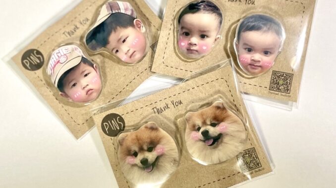 เข็มกลัดสั่งทำ เคลือบเรซิ่น ไดคัทหน้าคน สัตว์เลี้ยง