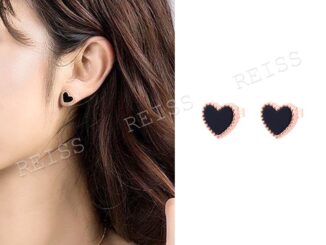 ต่างหูเหล็กไทเทเนียม ชุบทอง 18K รูปหัวใจพีช สีดํา สไตล์เกาหลี แฟชั่นสําหรับผู้หญิง