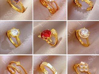 Jewelry แหวนทองฝังเพชรทองชุบสำหรับผู้หญิง ปรับขนาดได้