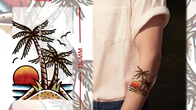 【Mars Tattoo】สติกเกอร์รอยสักชั่วคราว ลายต้นปาล์ม ชายหาด โรงเรียนโบราณ ติดทนนาน CX070