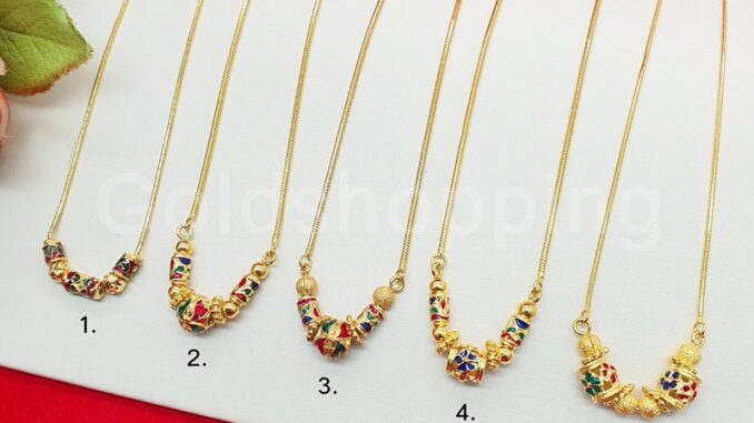 สร้อยคอทองลายกระดูกงูคั่นเม็ดลงยา ความยาว 16 นิ้ว