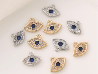 จี้สร้อยคอ สร้อยข้อมือ ทอง 14k รูปดวงตาปีศาจ ฝังไพลิน ขนาดเล็ก แฮนด์เมด diy