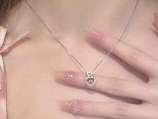 【MHANG】สร้อยจี้หัวใจเพชรแฟชั่น สร้อยคอเพชรหัวใจเงิน สร้อยคอจี้หัวใจเพชรสีชมพู เครื่องประดับ ของขวัญให้แฟน